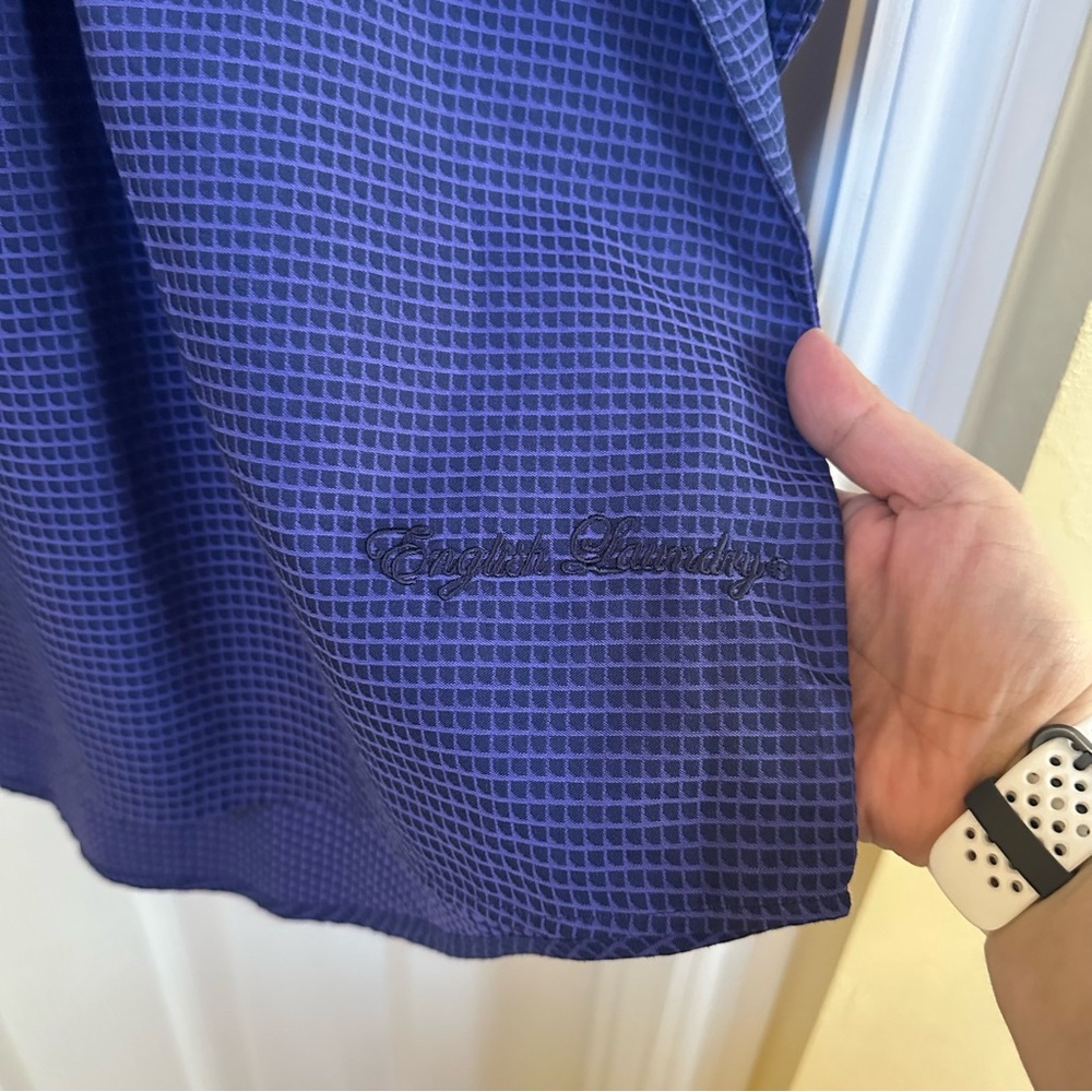 English Laundry Purple & Blue Checkered Cotton Long Sleeve Dress Shirt Sz 19 EUC - Picture 12 of 16
